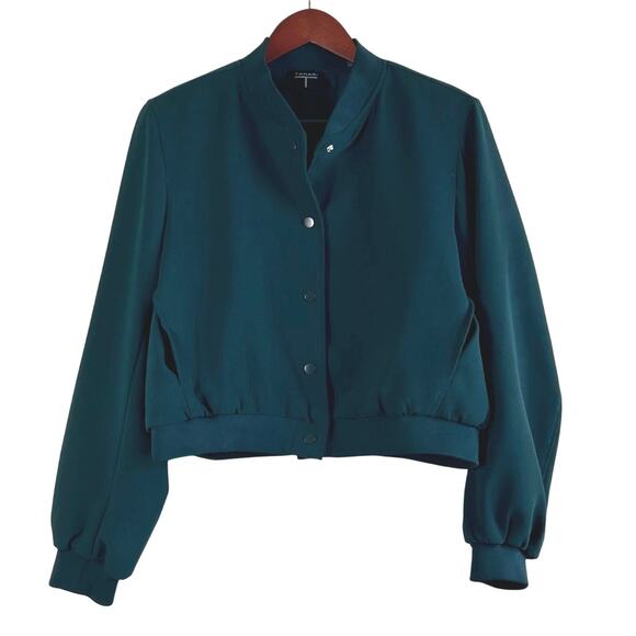 Tahari Snap Front Bomber Jacket In Evening Pine Green - Picture 2 of 6